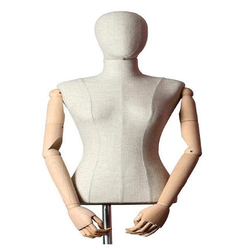 Female Torso Mannequin Stand w/ Wooden Arms & Steel Tripod