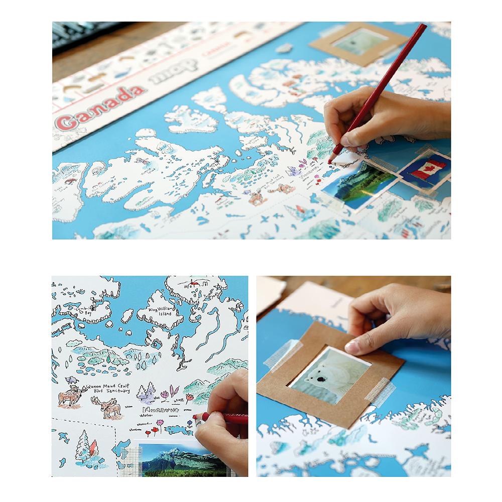 Dream Sky Nation-Map Decorative Coloring Painting DIY Paper Continent Map - Canada