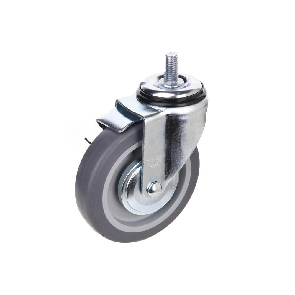 5inch Heavy Duty Caster, All Swivel 1/2-13UNC1 Stem Caster with Side Locking and Rubber Plastic