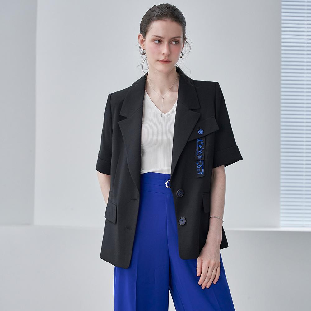 Back Button Poly Short-Sleeve Single Jacket