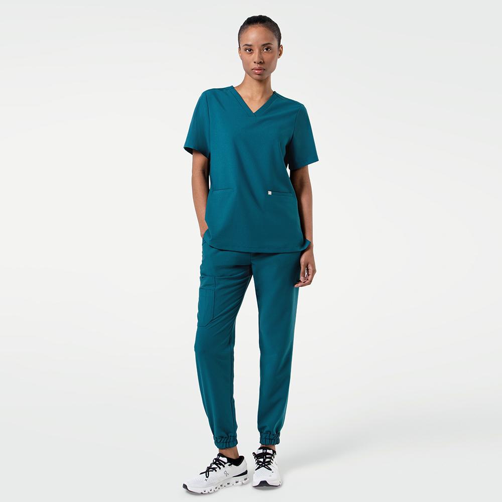 Women's-Double-Pocket-Scrub-Top-Ocean-Teal